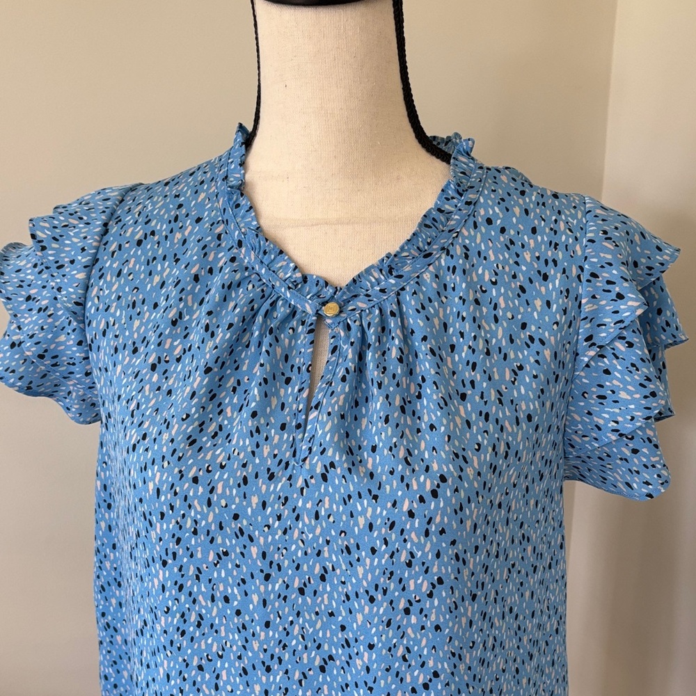 Liz Claiborne Light Blue Ruffle Sleeve Blouse - Picture 2 of 4